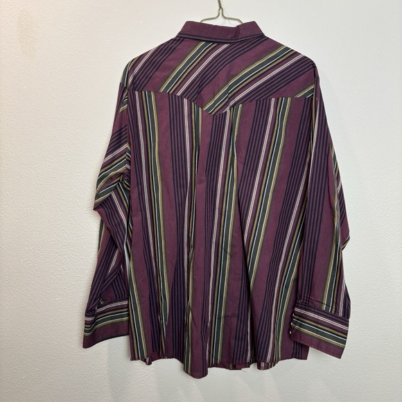 Vintage Western Frontier Shirt Mens 2XL Striped Pearl Snap Maroon Cowboy Rodeo - Picture 6 of 10